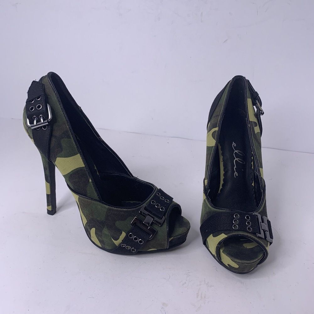 Ellie Camo Stilettos Open Toe Pumps Women Shoes Heels 423/PFC Size 7